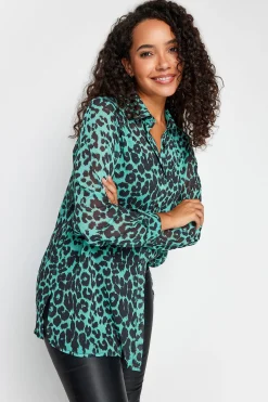 M&Co Womens M&Co Green Animal Print Longline Shirt