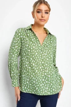M&Co Womens M&Co Green Brush Stroke Print Half Placket Shirt