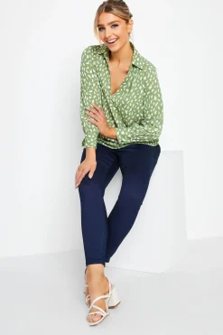 M&Co Womens M&Co Green Brush Stroke Print Half Placket Shirt