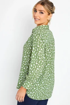 M&Co Womens M&Co Green Brush Stroke Print Half Placket Shirt