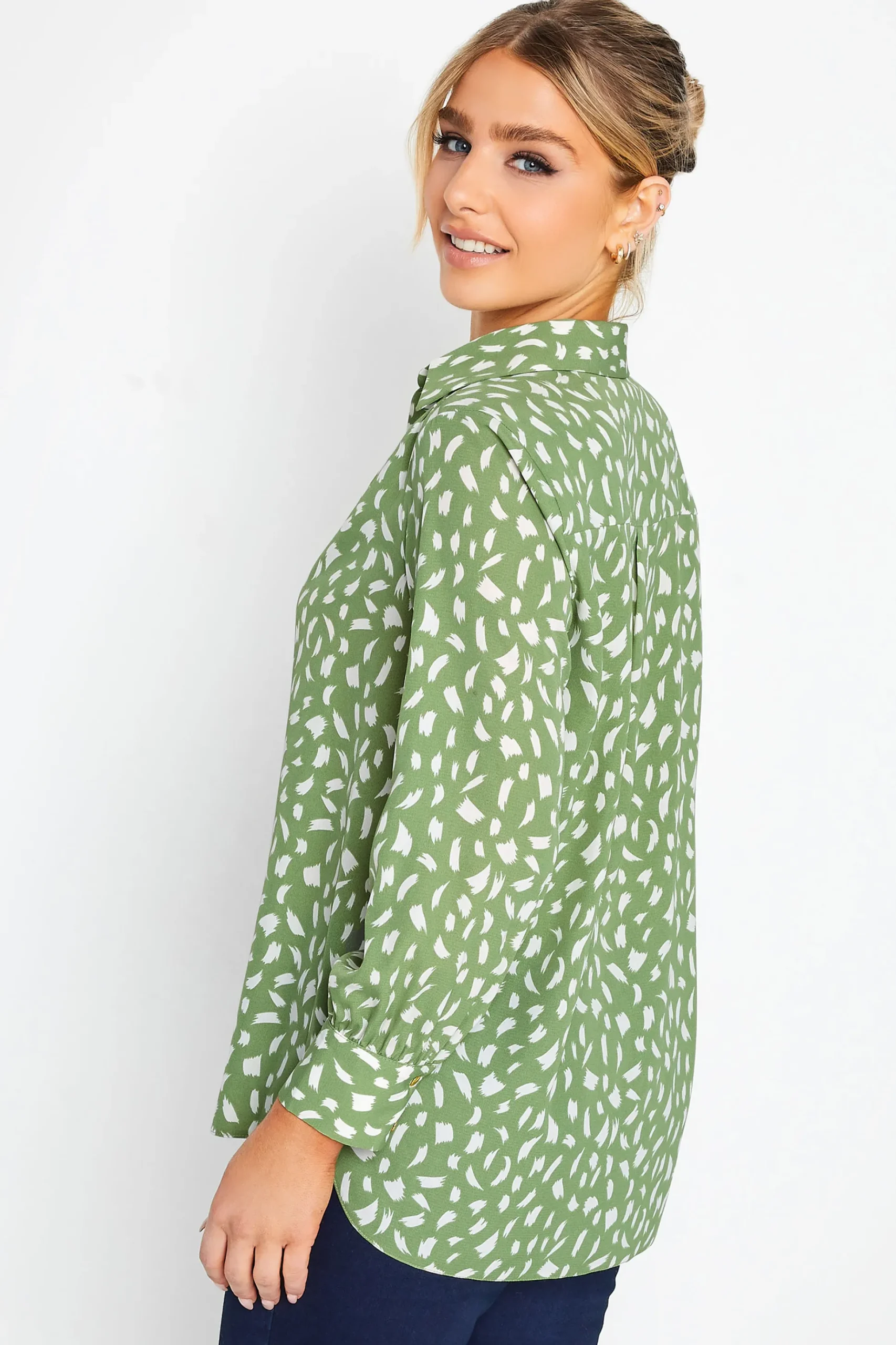M&Co Womens M&Co Green Brush Stroke Print Half Placket Shirt