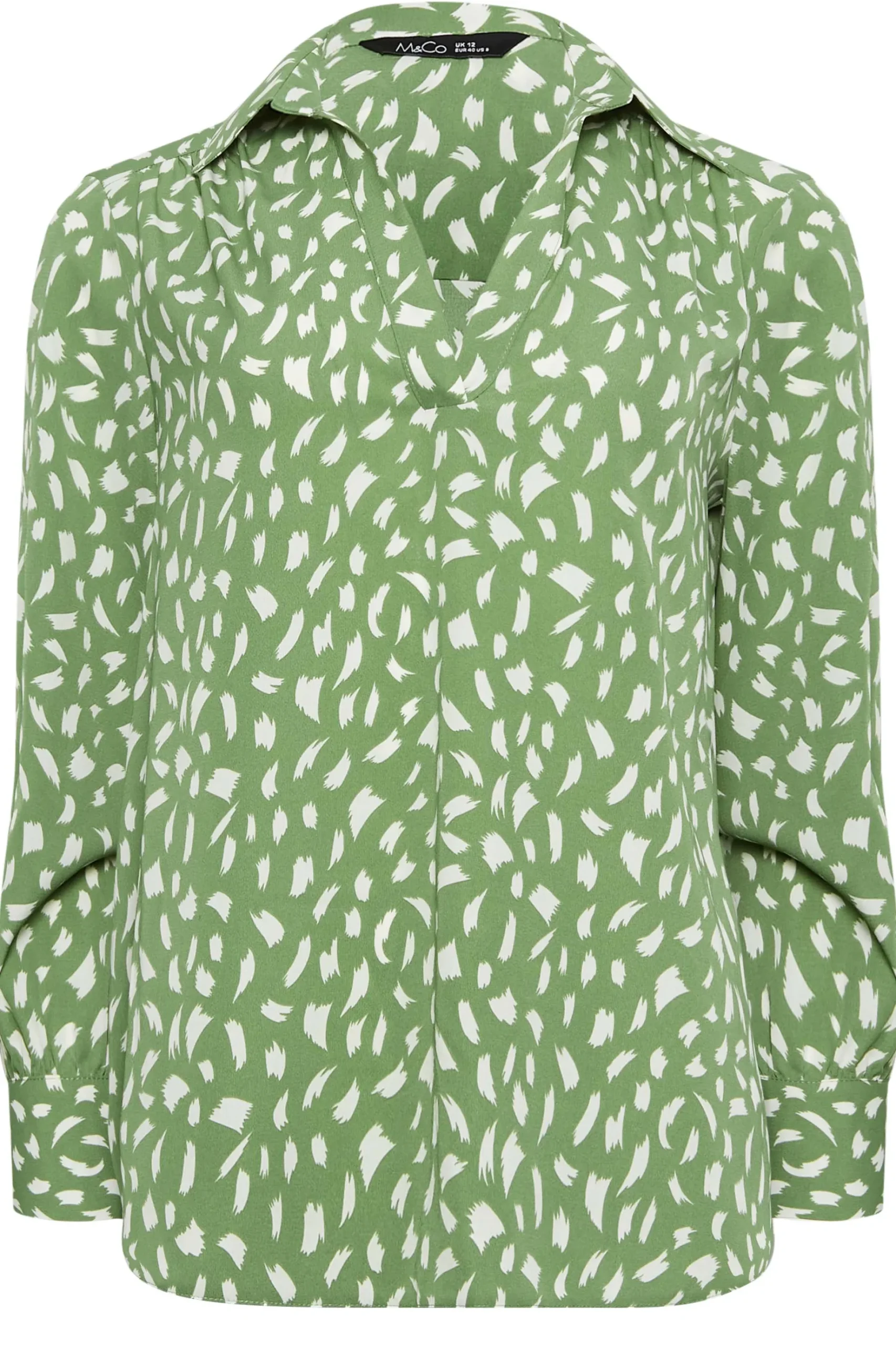 M&Co Womens M&Co Green Brush Stroke Print Half Placket Shirt