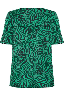 M&Co Womens M&Co Green Floral Swirl Print Frill Sleeve Blouse