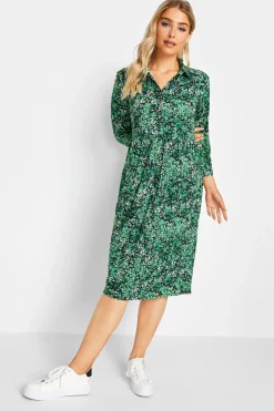 M&Co Womens M&Co Green Floral Half Placket Midi Smock Dress