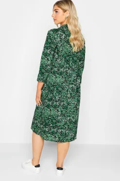 M&Co Womens M&Co Green Floral Half Placket Midi Smock Dress
