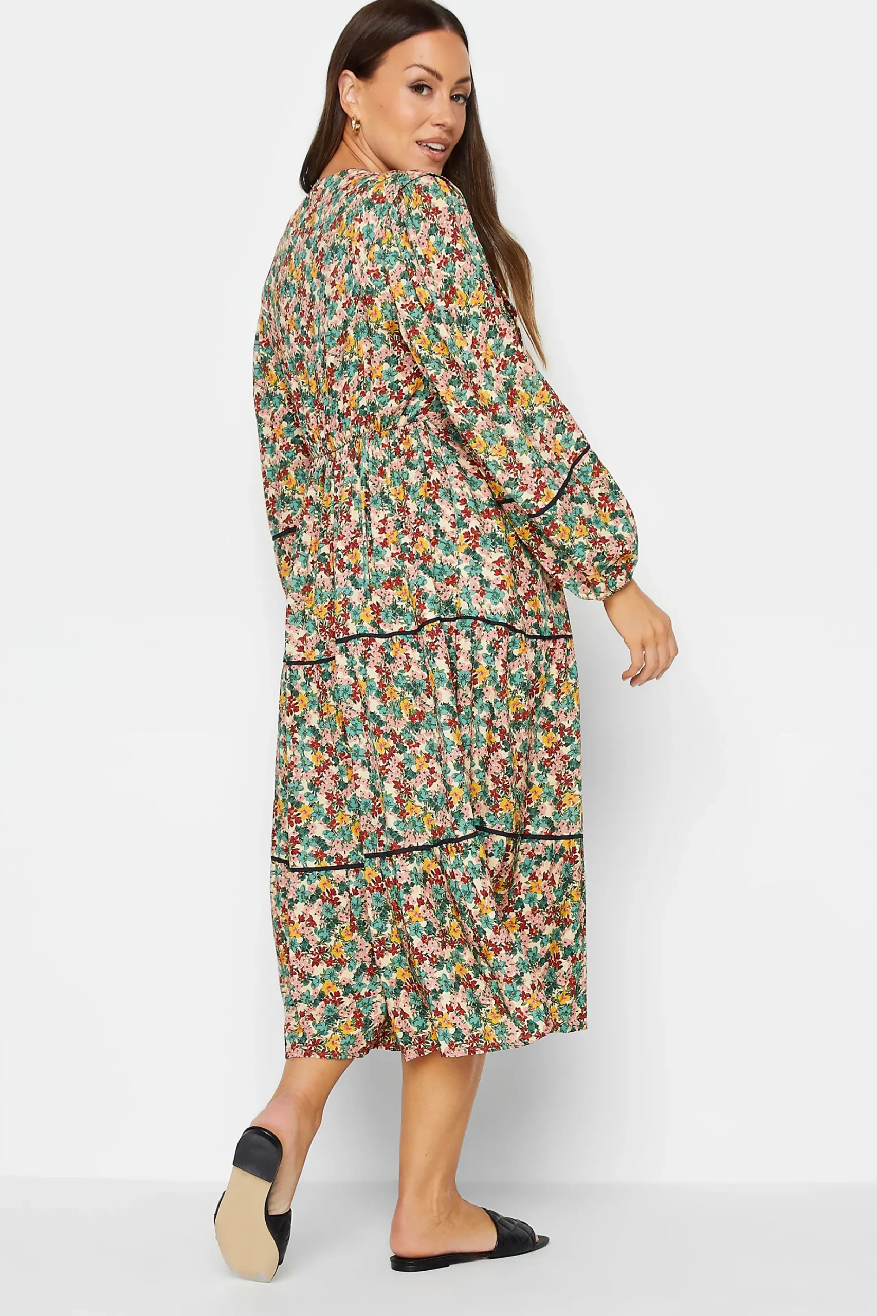 M&Co Womens M&Co Green Floral Print Crochet Trim Maxi Dress