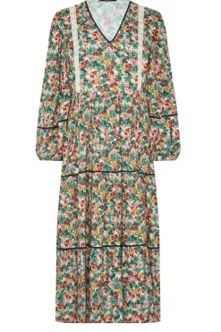 M&Co Womens M&Co Green Floral Print Crochet Trim Maxi Dress