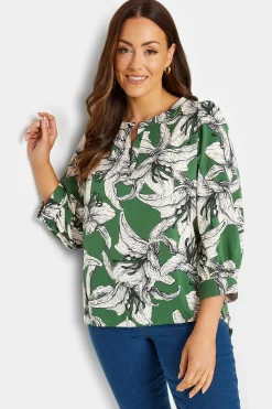 M&Co Womens M&Co Green Floral Print 3/4 Sleeve Blouse