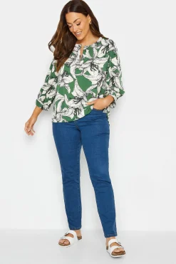M&Co Womens M&Co Green Floral Print 3/4 Sleeve Blouse