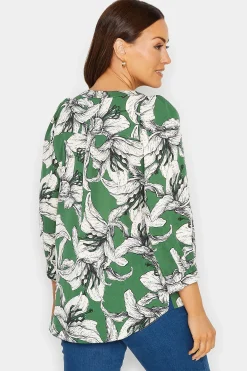 M&Co Womens M&Co Green Floral Print 3/4 Sleeve Blouse