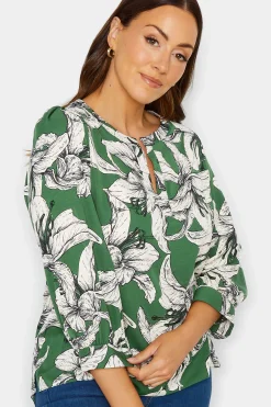 M&Co Womens M&Co Green Floral Print 3/4 Sleeve Blouse