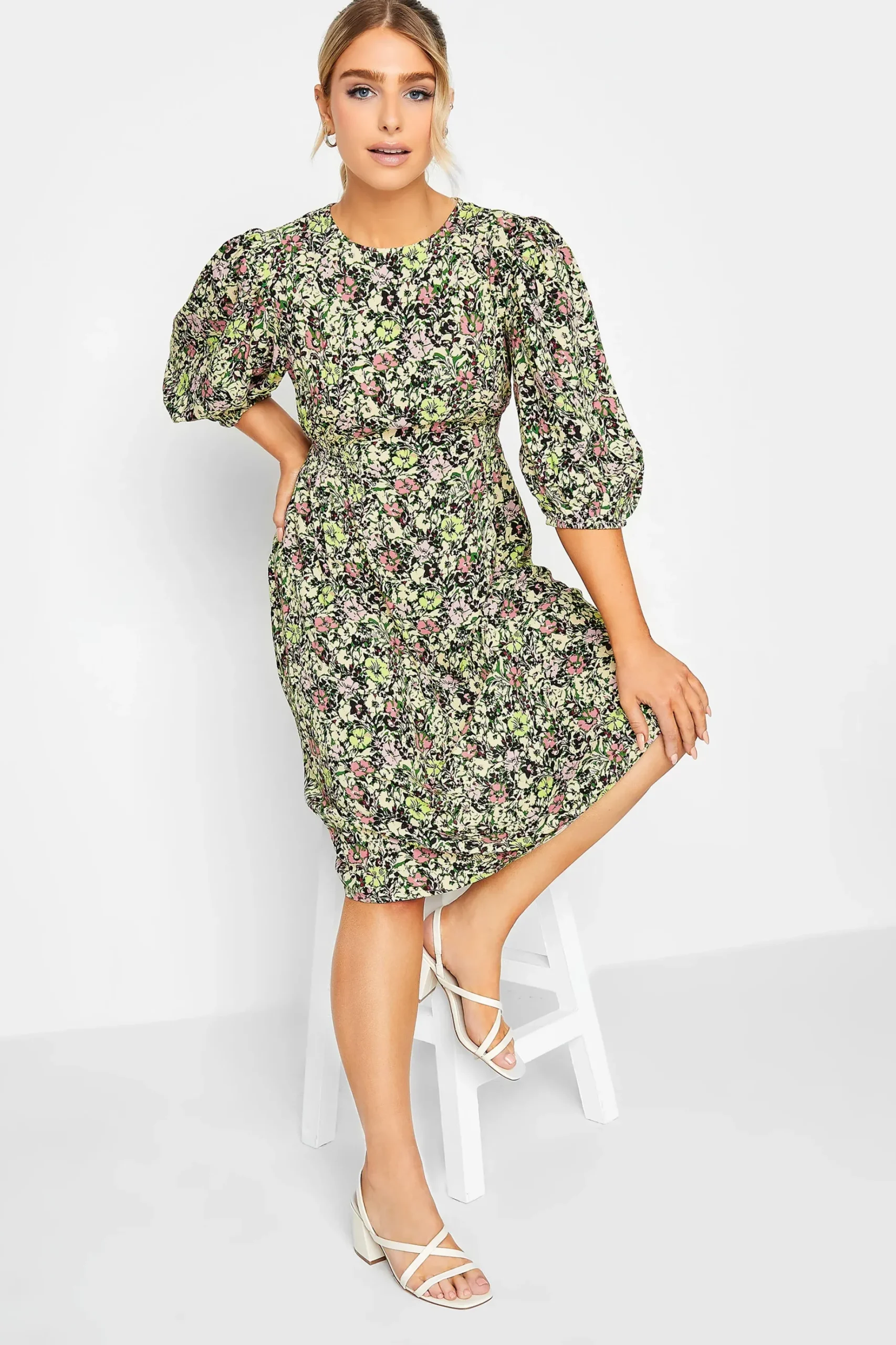 M&Co Womens M&Co Green Floral Print Midi Dress