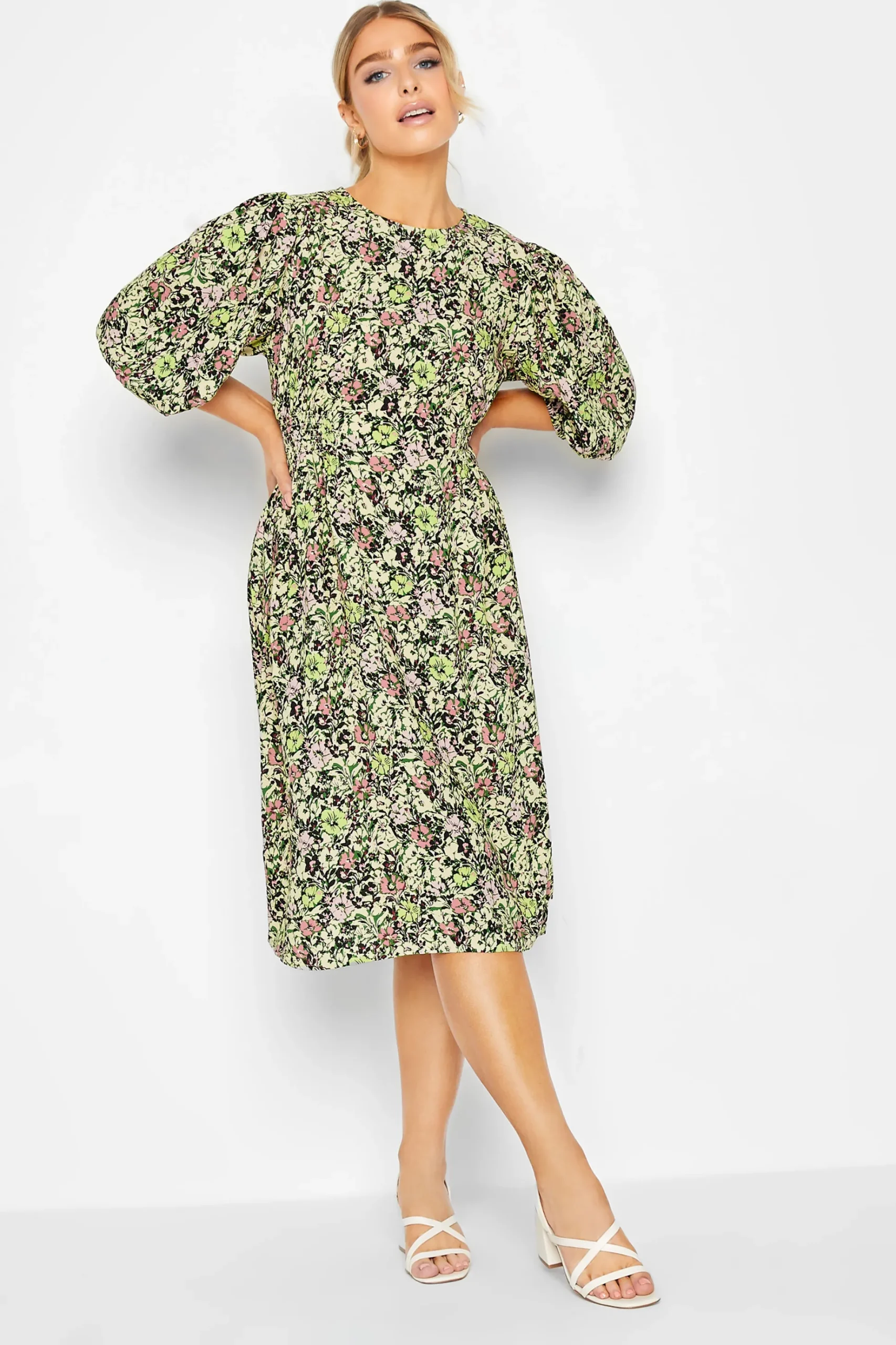 M&Co Womens M&Co Green Floral Print Midi Dress