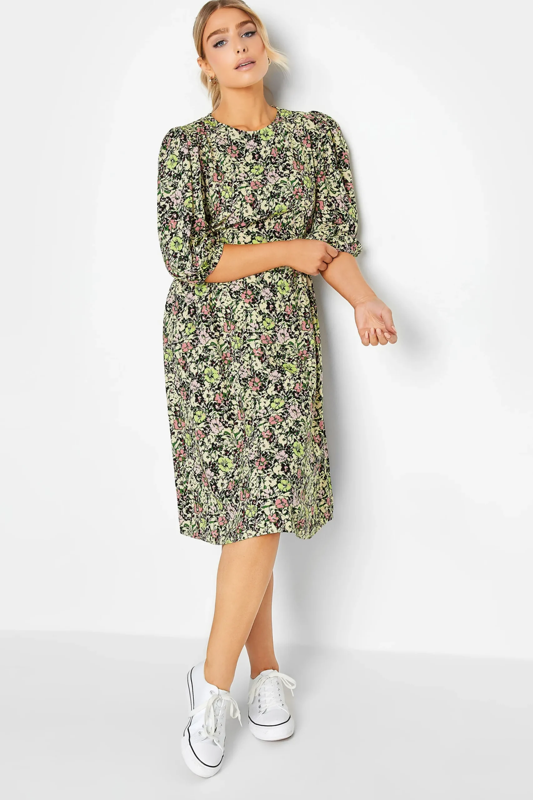 M&Co Womens M&Co Green Floral Print Midi Dress