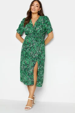 M&Co Womens M&Co Green Floral Print Shirred Waist Midi Dress