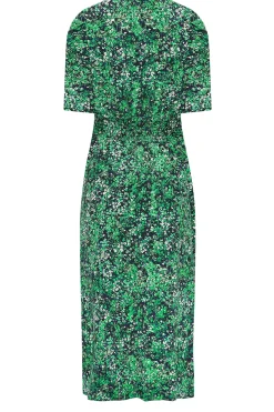 M&Co Womens M&Co Green Floral Print Shirred Waist Midi Dress