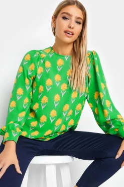M&Co Womens M&Co Green Floral Print Long Sleeve Blouse