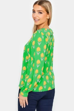 M&Co Womens M&Co Green Floral Print Long Sleeve Blouse