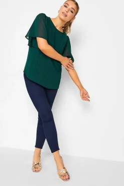 M&Co Womens M&Co Green Gem Detail Angel Sleeve Blouse