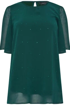 M&Co Womens M&Co Green Gem Detail Angel Sleeve Blouse
