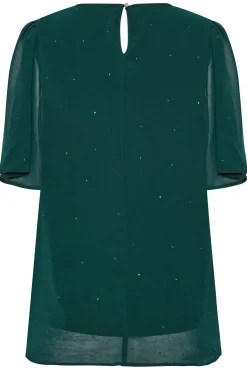 M&Co Womens M&Co Green Gem Detail Angel Sleeve Blouse