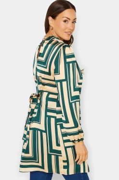 M&Co Womens M&Co Green Geometric Print High Neck Tunic Blouse