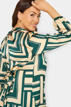 M&Co Womens M&Co Green Geometric Print High Neck Tunic Blouse