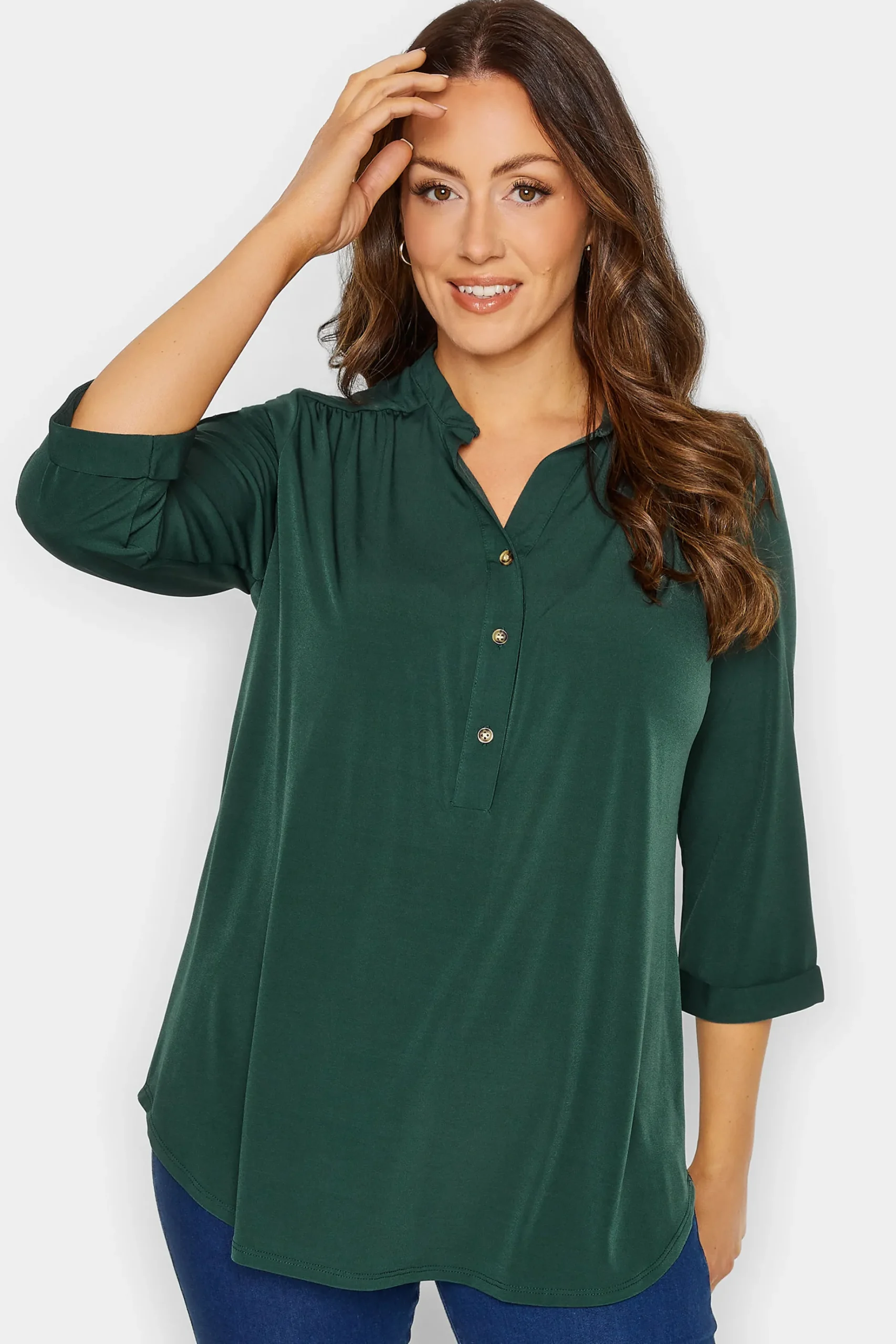 M&Co Womens M&Co Green Half Placket Jersey Shirt