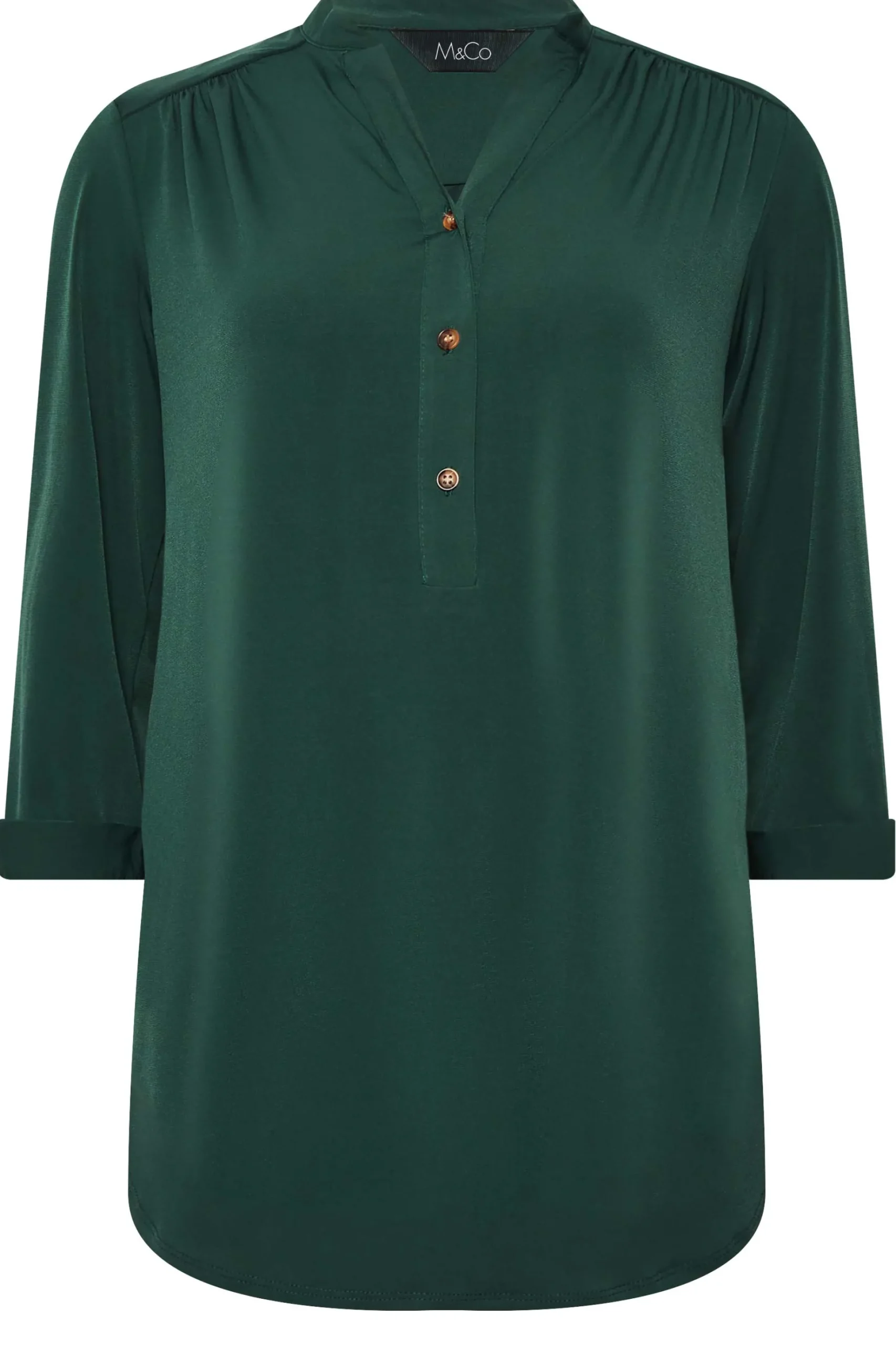 M&Co Womens M&Co Green Half Placket Jersey Shirt