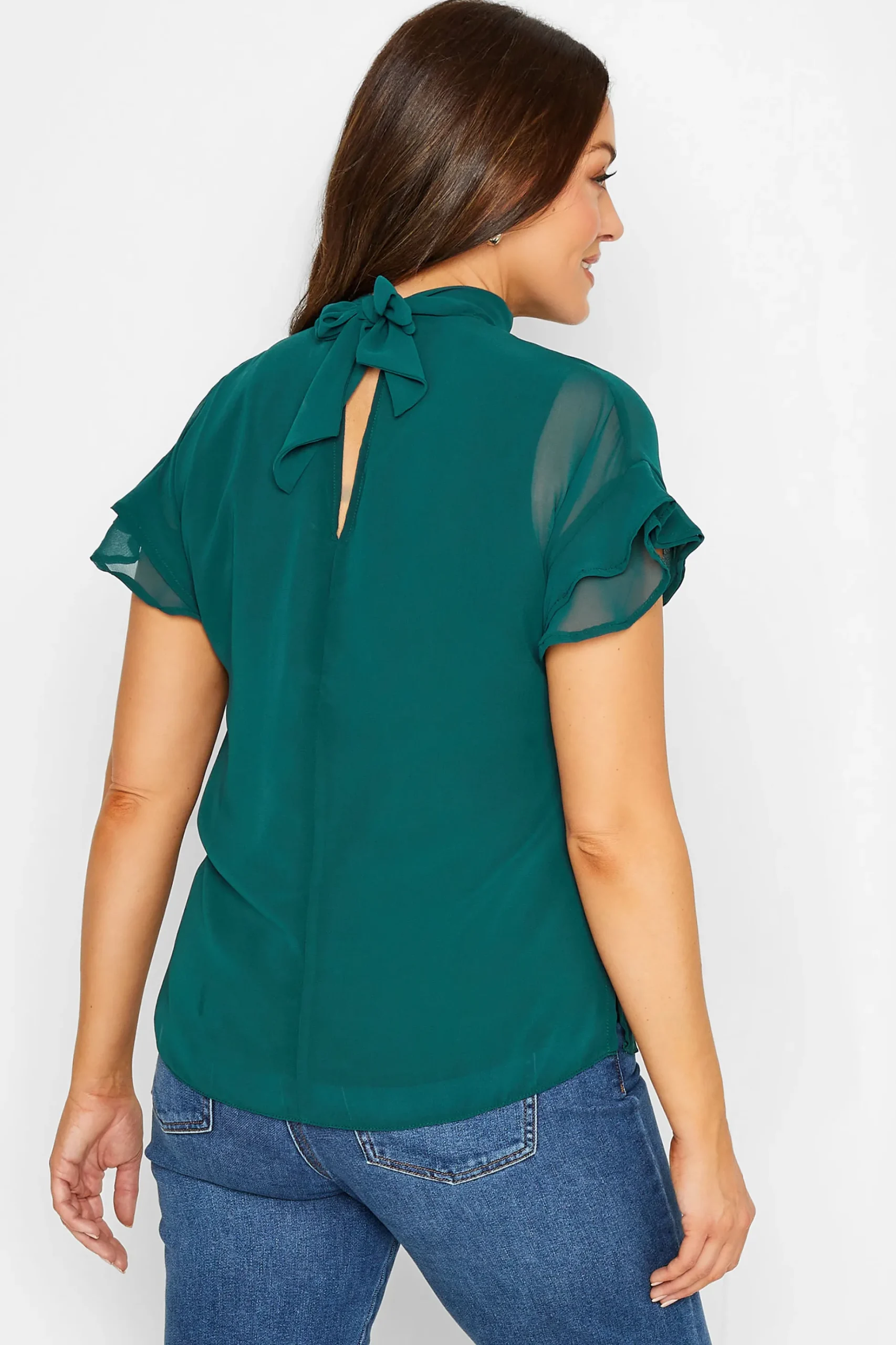 M&Co Womens M&Co Green High Neck Frill Sleeve Blouse