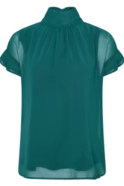 M&Co Womens M&Co Green High Neck Frill Sleeve Blouse