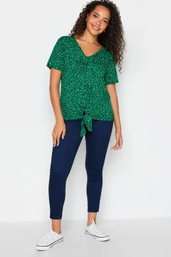 M&Co Womens M&Co Green Leopard Print Tie Detail T-Shirt