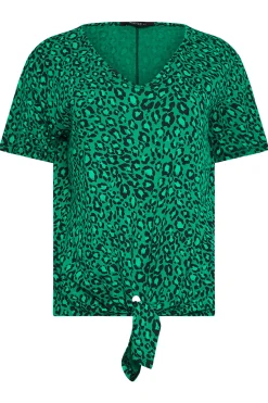 M&Co Womens M&Co Green Leopard Print Tie Detail T-Shirt