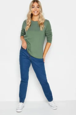 M&Co Womens M&Co Green Long Sleeve Cotton Blend Top