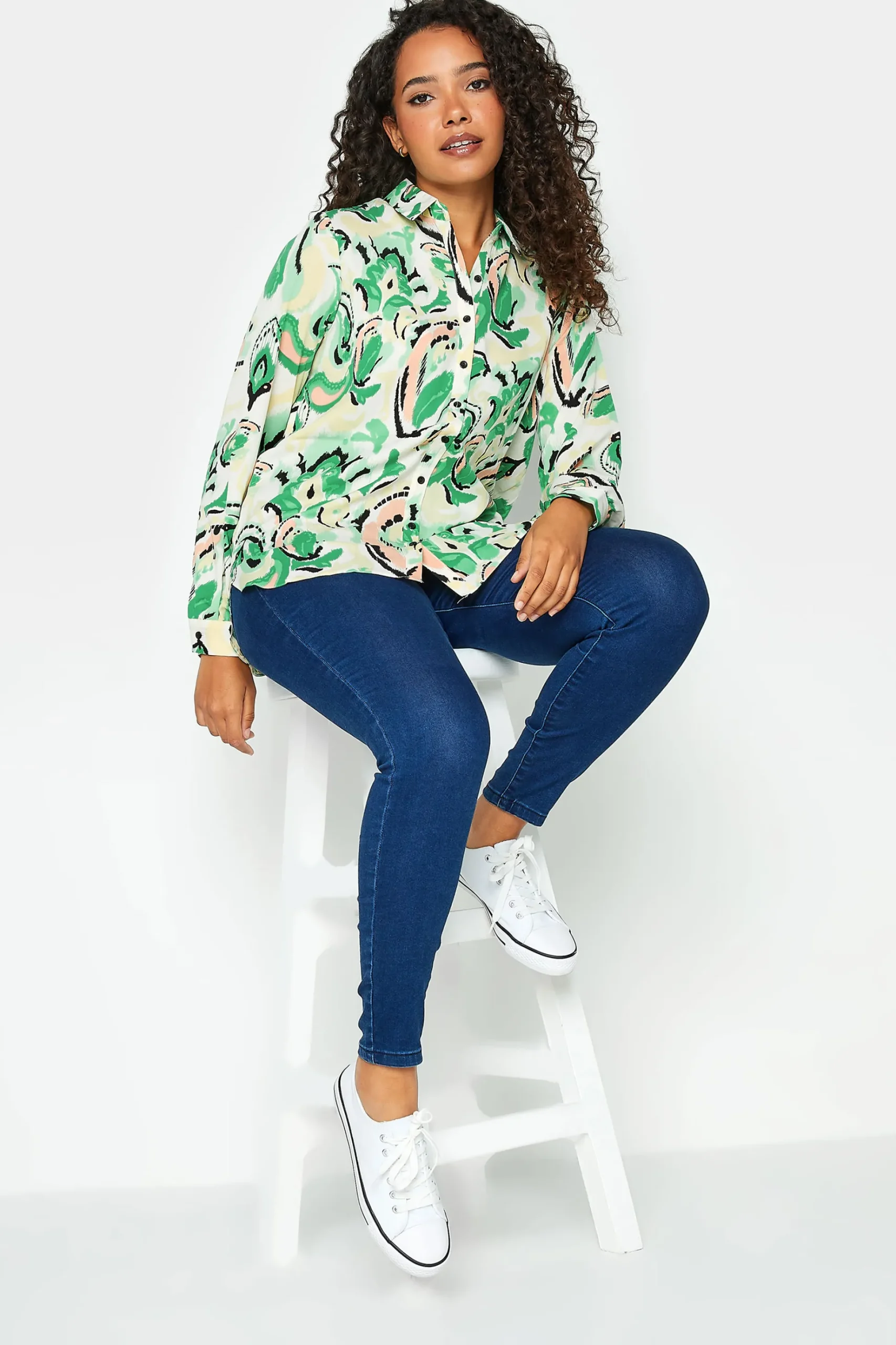 M&Co Womens M&Co Green Paisley Print Long Sleeve Shirt
