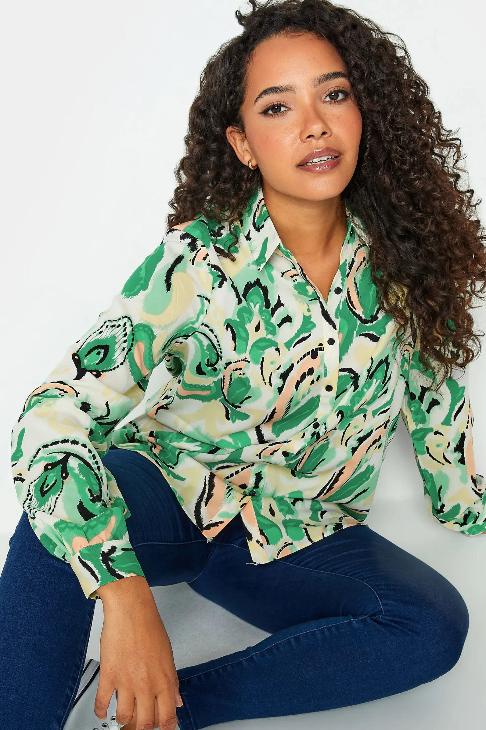 M&Co Womens M&Co Green Paisley Print Long Sleeve Shirt