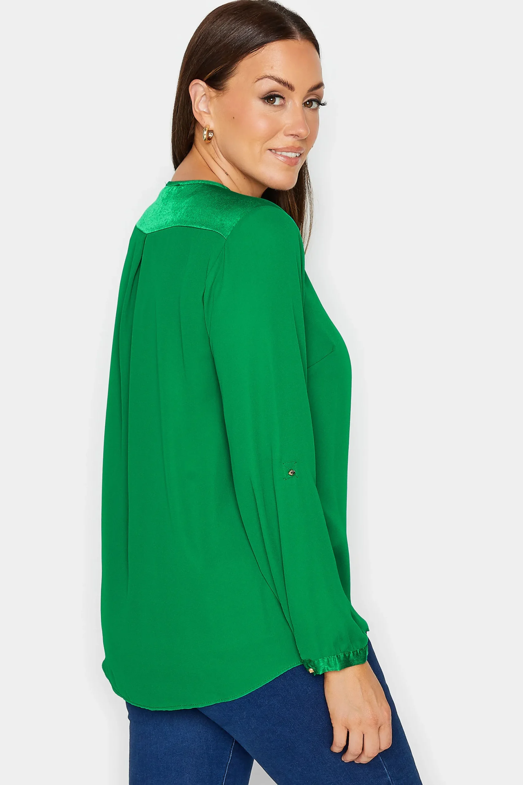 M&Co Womens M&Co Green Satin Contrast Panel Shirt