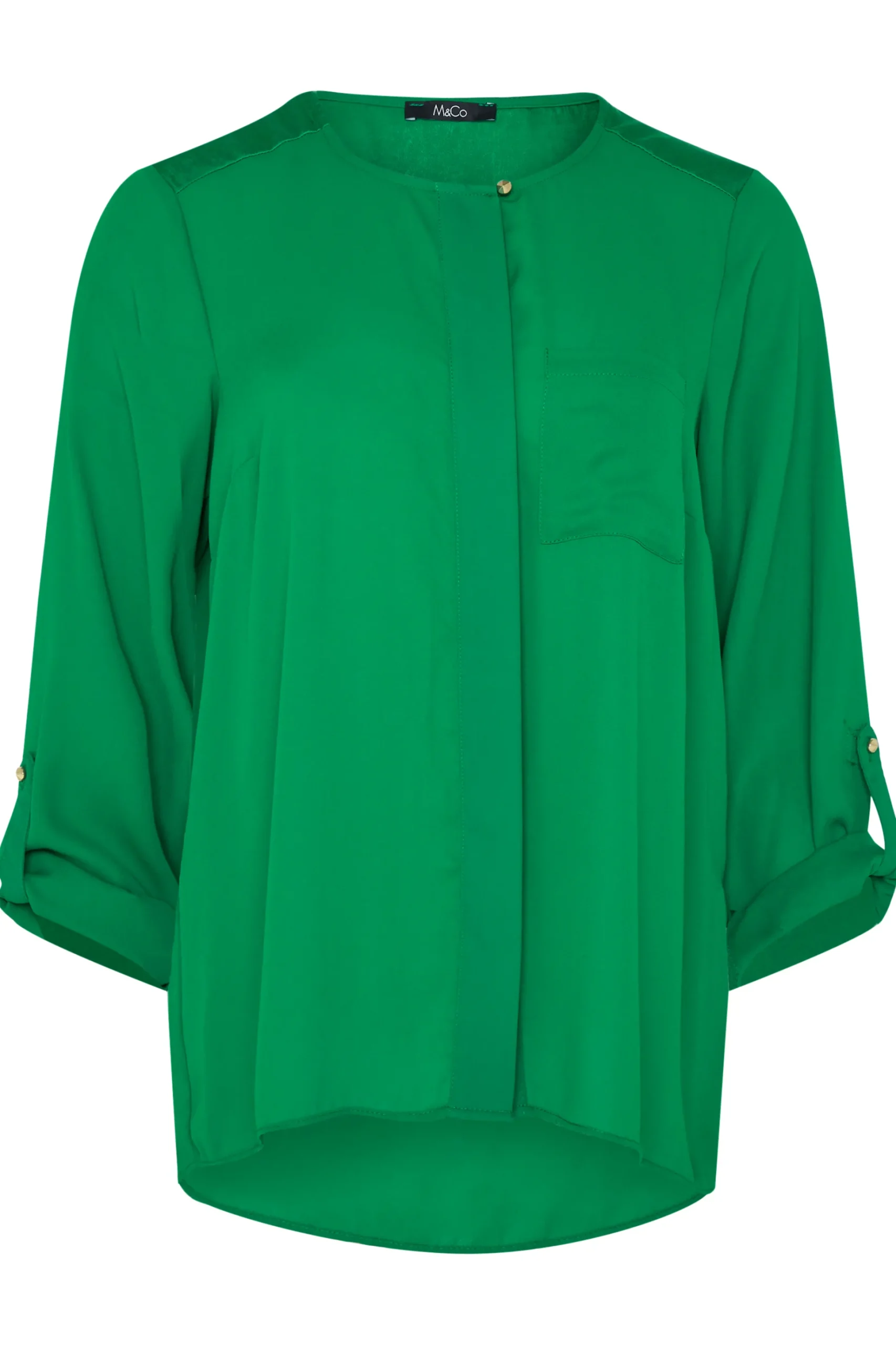 M&Co Womens M&Co Green Satin Contrast Panel Shirt