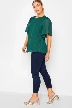 M&Co Womens M&Co Green Shimmer Angel Sleeve Blouse