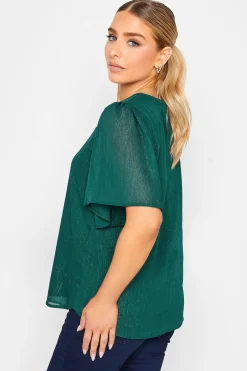 M&Co Womens M&Co Green Shimmer Angel Sleeve Blouse