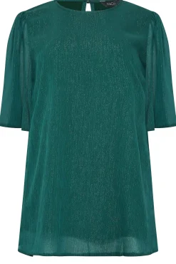 M&Co Womens M&Co Green Shimmer Angel Sleeve Blouse