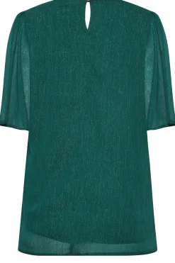 M&Co Womens M&Co Green Shimmer Angel Sleeve Blouse