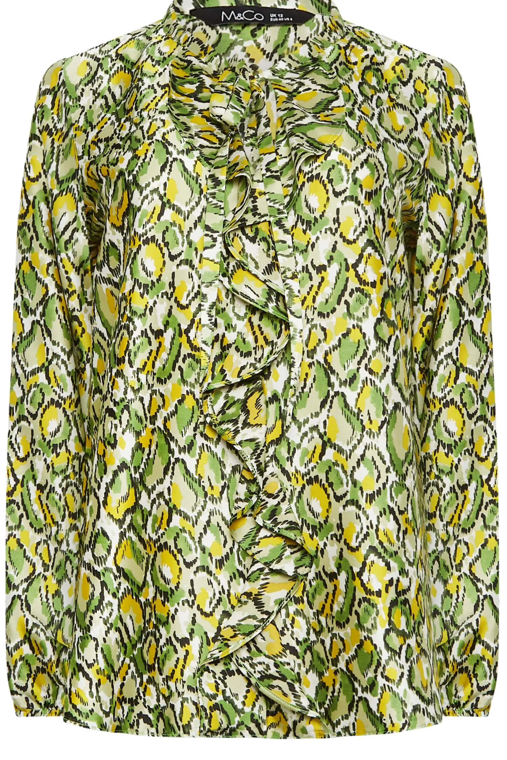 M&Co Womens M&Co Green Snake Print Tie Neck Blouse