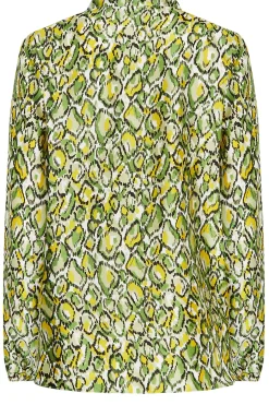 M&Co Womens M&Co Green Snake Print Tie Neck Blouse