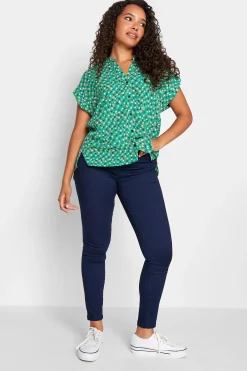 M&Co Womens M&Co Green Spot Print V-Neck Blouse