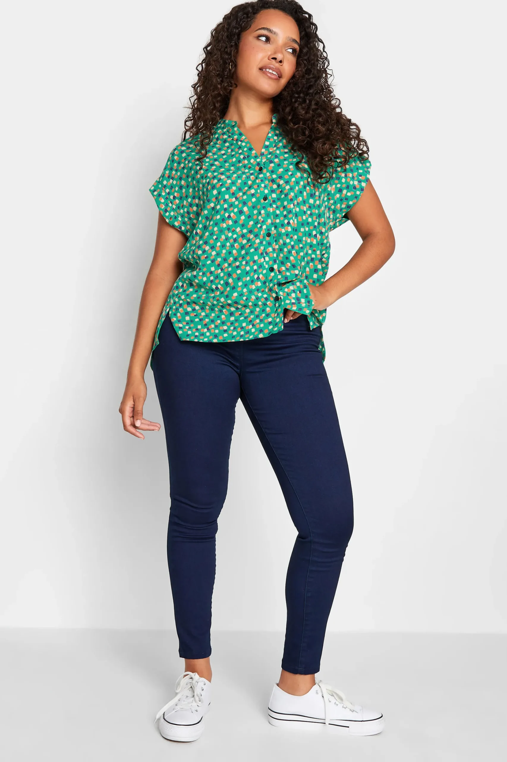 M&Co Womens M&Co Green Spot Print V-Neck Blouse