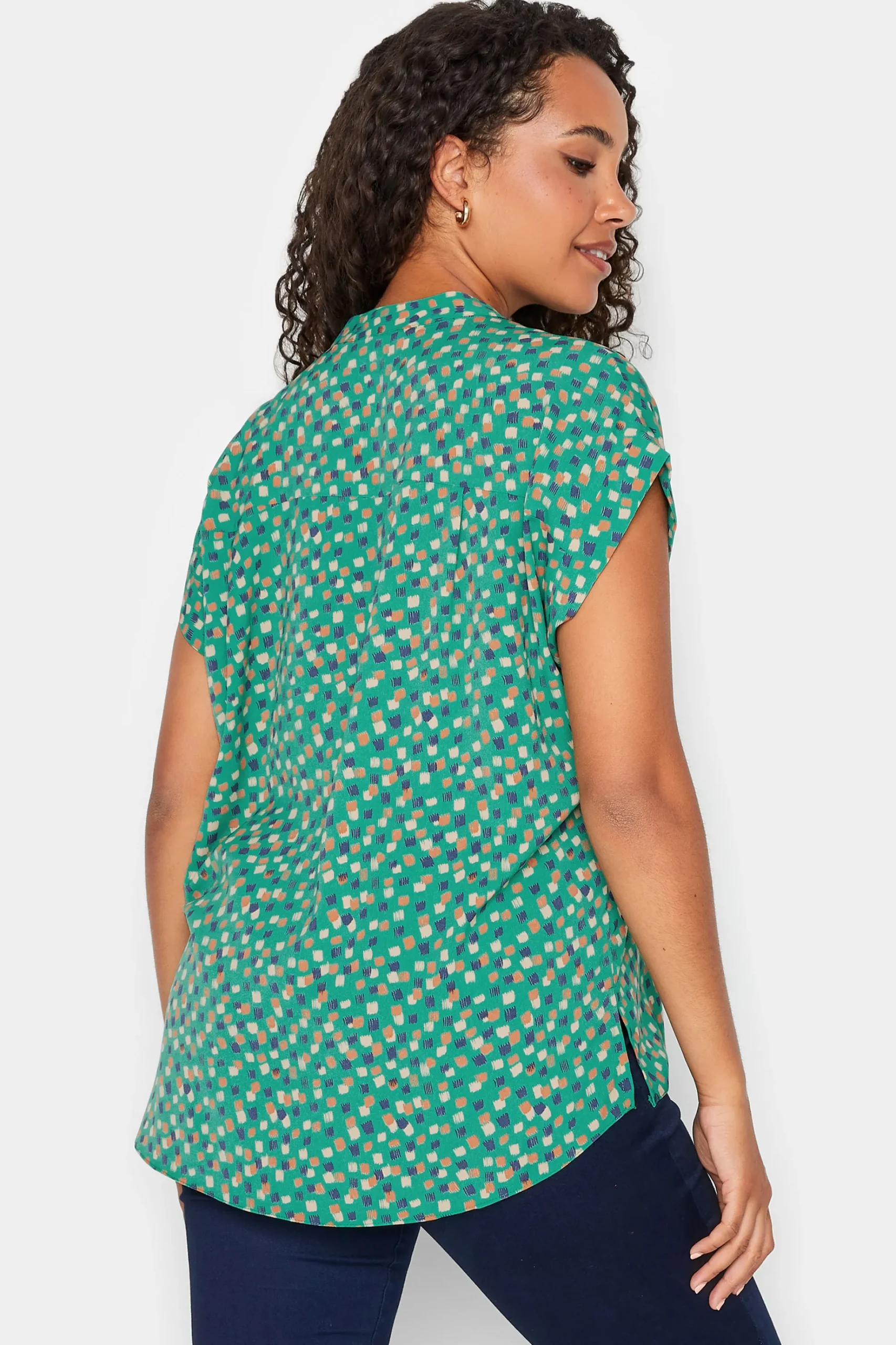 M&Co Womens M&Co Green Spot Print V-Neck Blouse