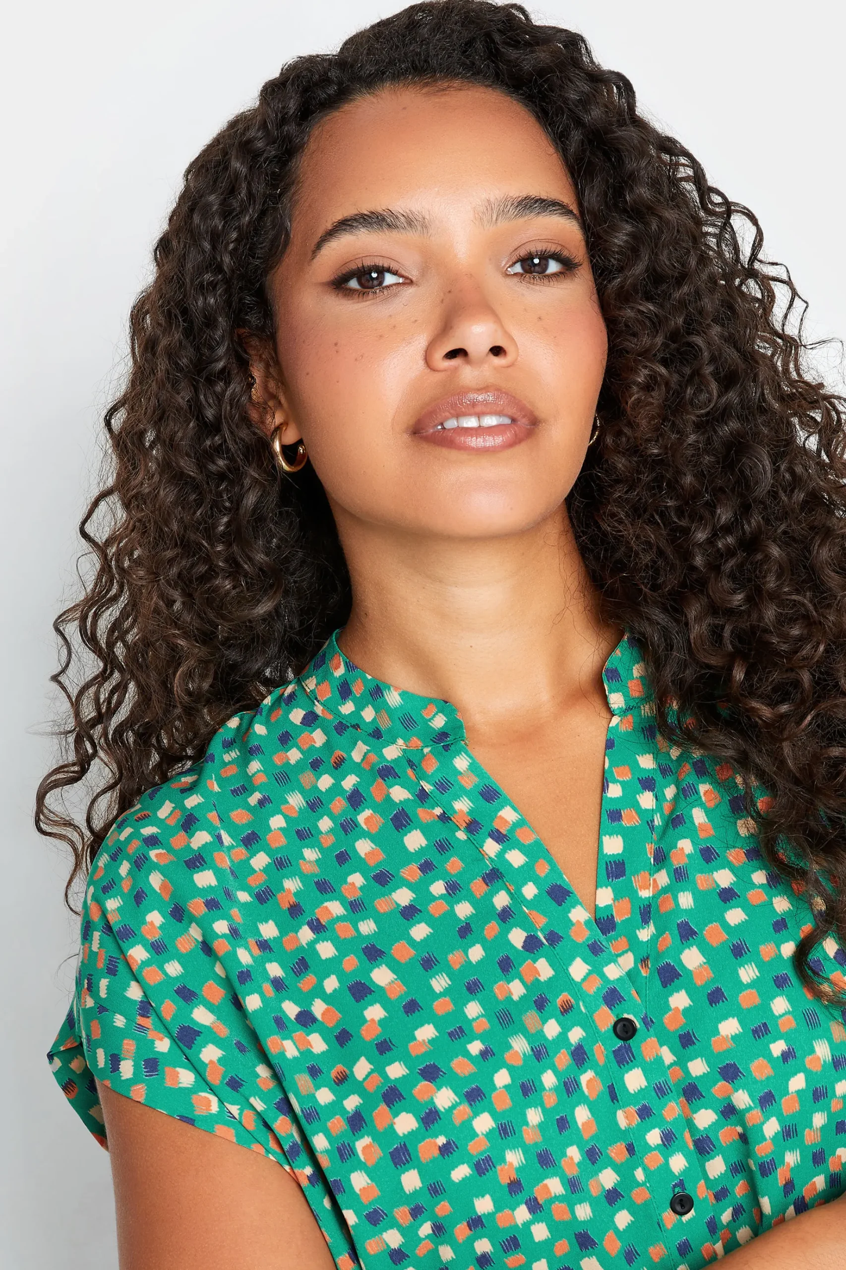 M&Co Womens M&Co Green Spot Print V-Neck Blouse