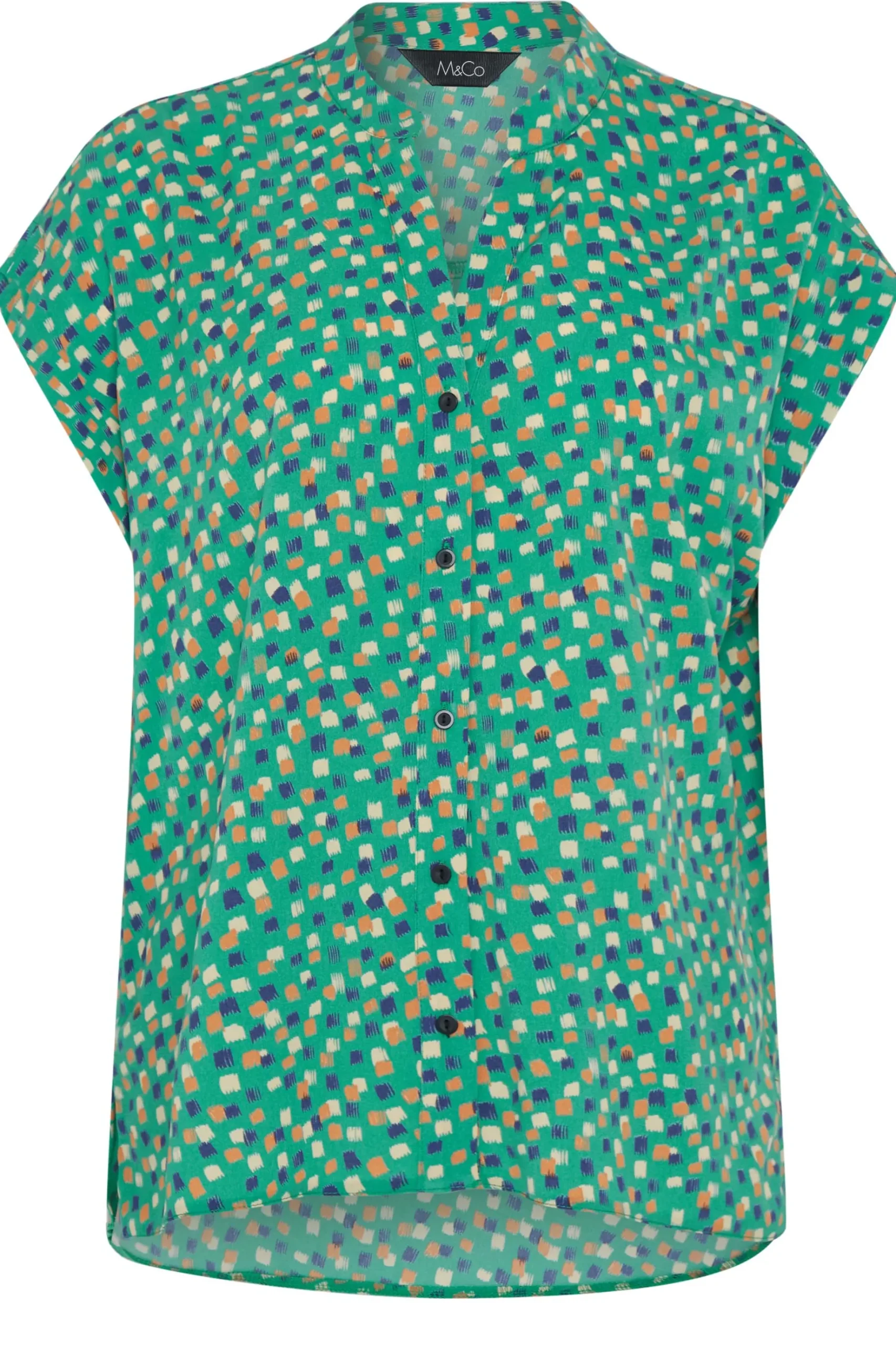 M&Co Womens M&Co Green Spot Print V-Neck Blouse
