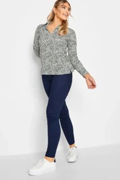 M&Co Womens M&Co Green Spot Print Collared Long Sleeve Cotton Top